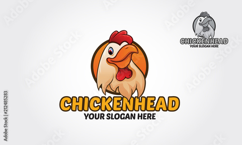 Chicken Head Vector Logo Illustration. A happy funny Cartoon Rooster vector logo template.