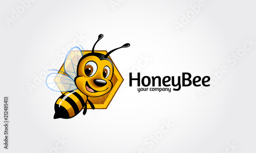Honey Bee Logo Cartoon Character. Vector bee icon. Cartoon cute bright baby bee on stylish white background. Vector logo illustration.