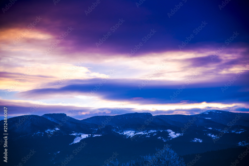 Sunrise in the Mountains at the winter