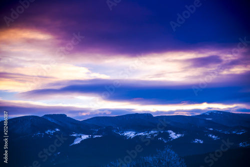 Sunrise in the Mountains at the winter