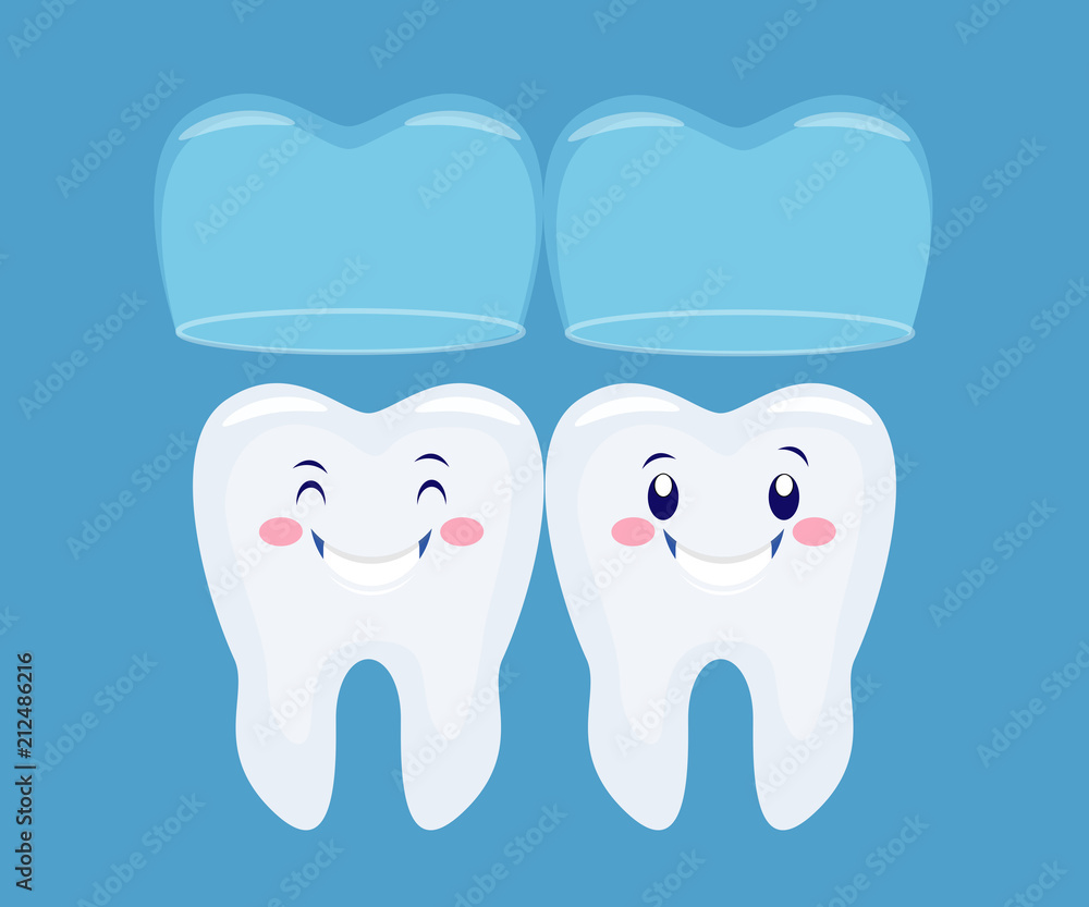 two funny cartoon tooths with the invisible braces system.Vecto two funny cartoon tooths with the invisible braces system.Vecto
