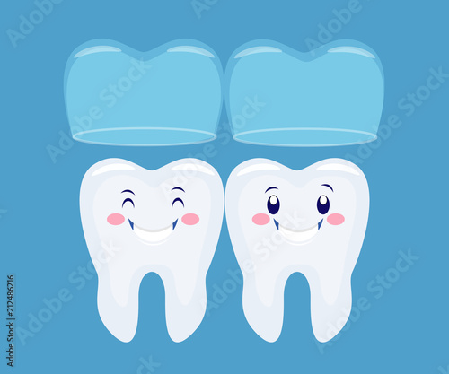 two funny cartoon tooths with the invisible  braces system.Vecto