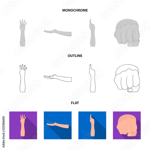 Sign Language flat,outline,monochrome icons in set collection for design.Emotional part of communication vector symbol stock web illustration.