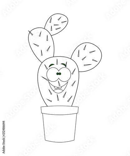 Colorless  cartoon cactus vector illustration isolated on white 