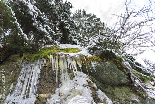 Icicles on the stones ion cold winter