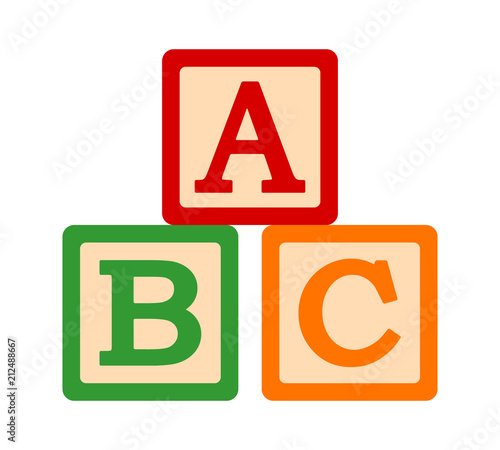 ABC / ABCs toy blocks or cubes with letters for preschool learning flat vector color icon for apps and websites
