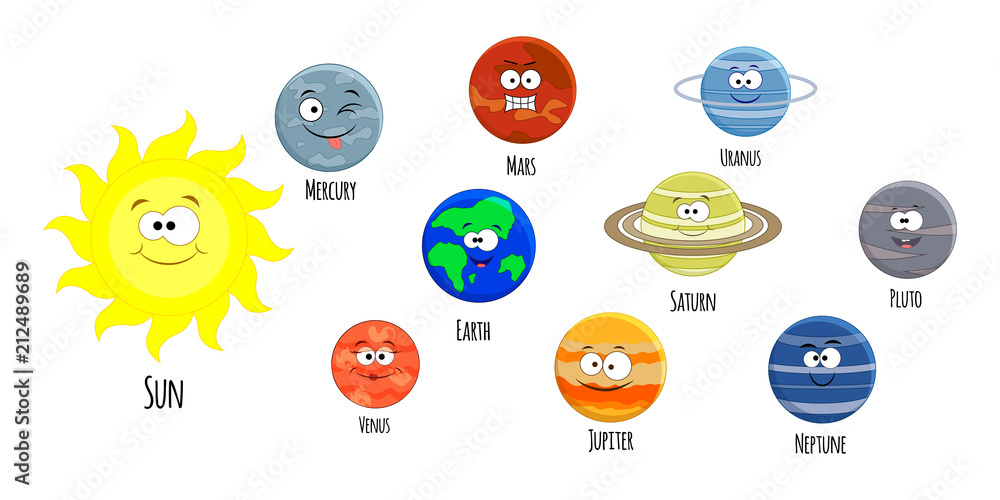 Vector set of cartoon solar system planets. Solar system illus Stock ...