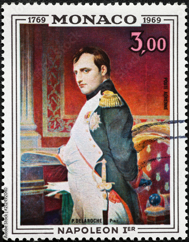 Portrait of Napoleon on postage stamp