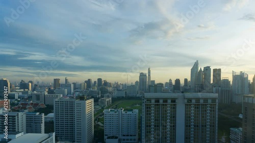 Bangkok, Thailand - Jul 3,2018 : Storm clouds with rain passing over sky of Bangkok cityscape. 4K Timelapse