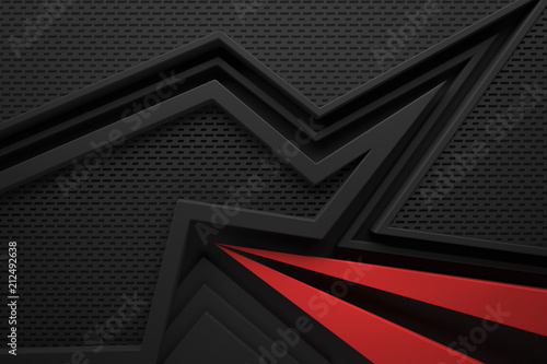 black dark and red graphic shape background 3d illustration