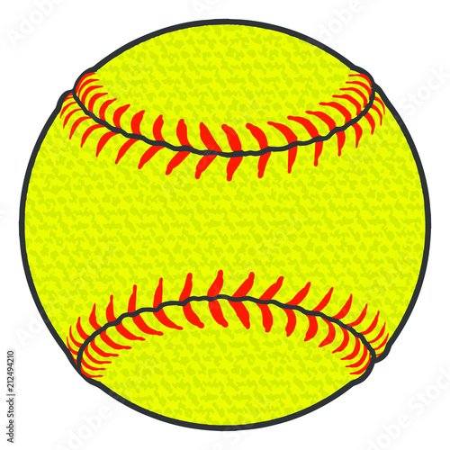 Softball - Textured is an illustration of a stylized flat color or spot color softball. Uses four colors that are each it's own object for easier editing.