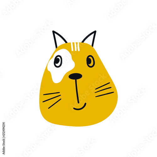 Cute hand drawn nursery poster with orange cat animal. Vector illustration in candinavian style photo