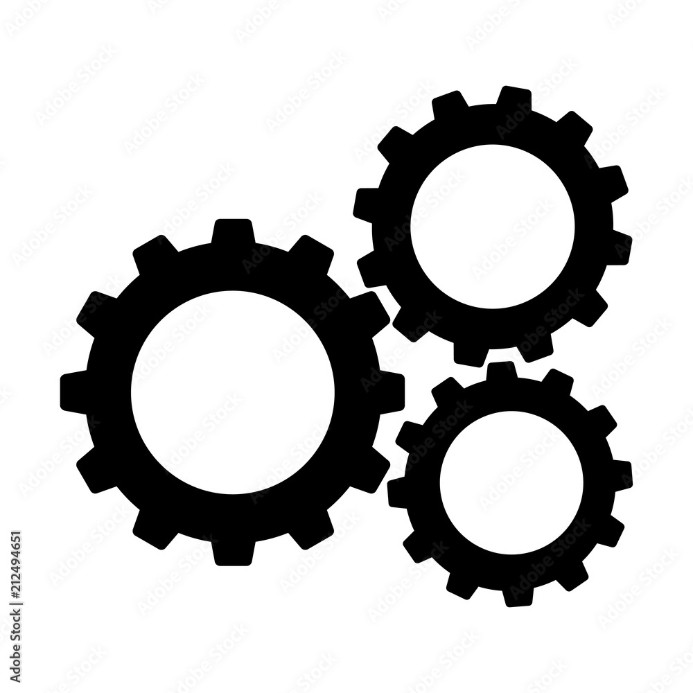 Cogwheels or gears icon. Connected cogwheels in working mechanism. Vector Illustration Cogwheels or gears icon. Connected cogwheels in working mechanism. Vector Illustration