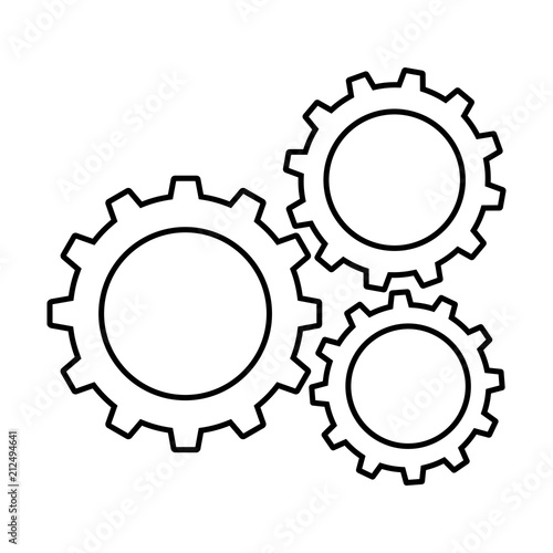 Cogwheels or gears line icon. Connected cogwheels in working mechanism. Vector Illustration