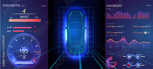 Futuristic user interface. HUD UI. Abstract virtual graphic touch user interface. Cars infographic. Vector science abstract. Vector illustration.