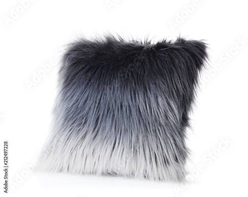 Fluffy decorative pillow on white background