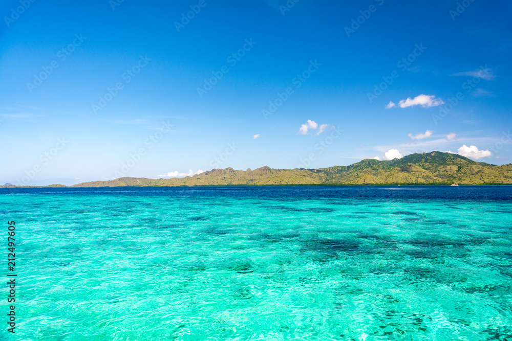 Clear Turquoise Water View from Taka Makassar Island in Komodo National Park, Indonesia