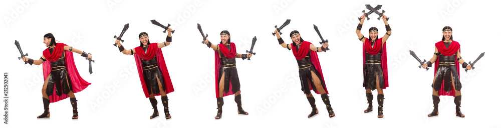 Gladiator posing with sword isolated on white Gladiator posing with sword isolated on white