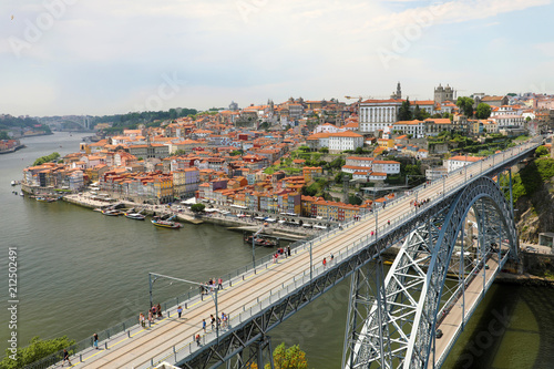 View of the historic city of Porto with the Dom Luiz I bridge, Portugal © zigres