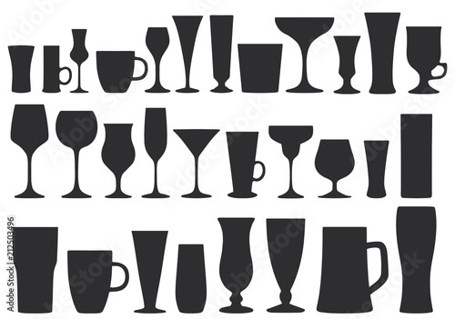 Collection of glasses for drinks. Dishes. Vector illustration.