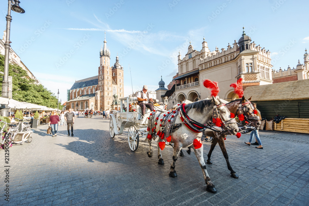 Naklejka premium Market square in heart of Krakow old town, Poland