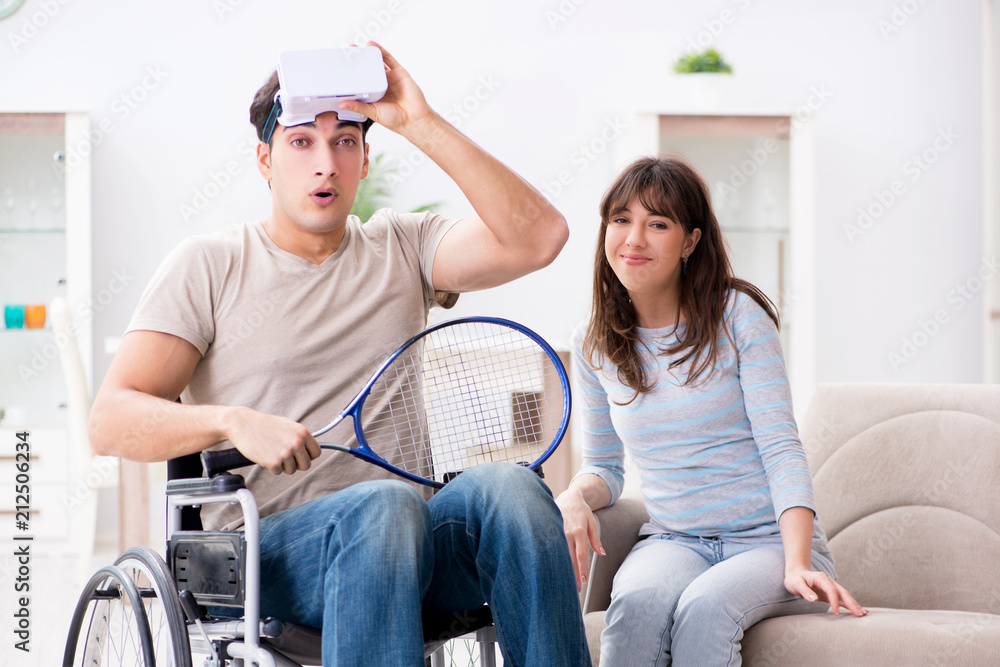 Disabled man with virtual glasses Disabled man with virtual glasses