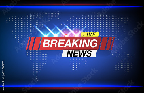 Background screen saver on breaking news. Breaking News Live on World Map Background. Vector Illustration.