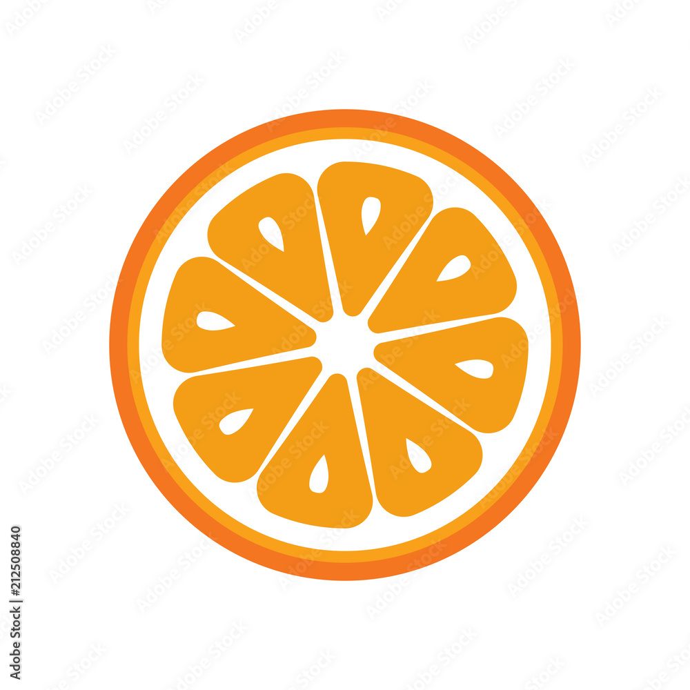 Orange fruit slice closeup icon, round piece of orange. Logo design, flat vector illustration. Orange fruit slice closeup icon, round piece of orange. Logo design, flat vector illustration.