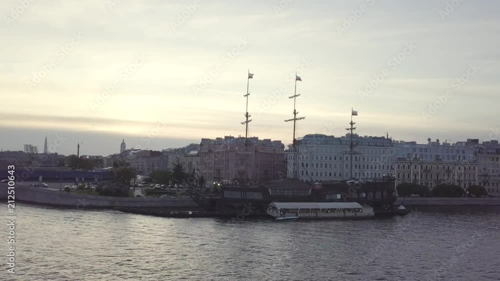 Center of St. Peterburg from Birjevoy bridge with retro ship. Center of St. Peterburg from Birjevoy bridge with retro ship.
