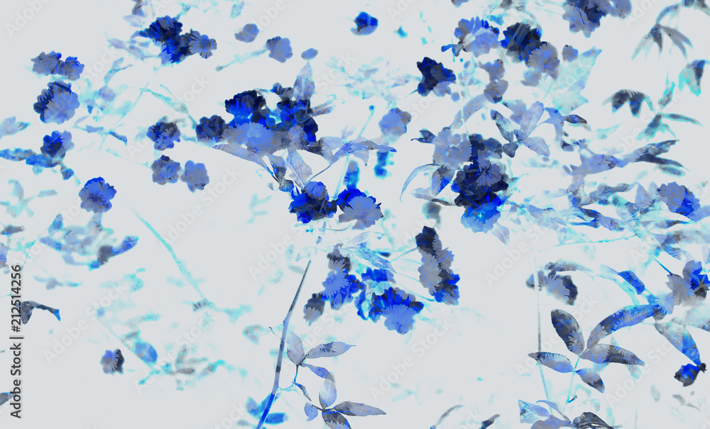 Fototapeta premium Digital art of floral / flower pattern made with photo collage technique. Blue is dominantly used.
