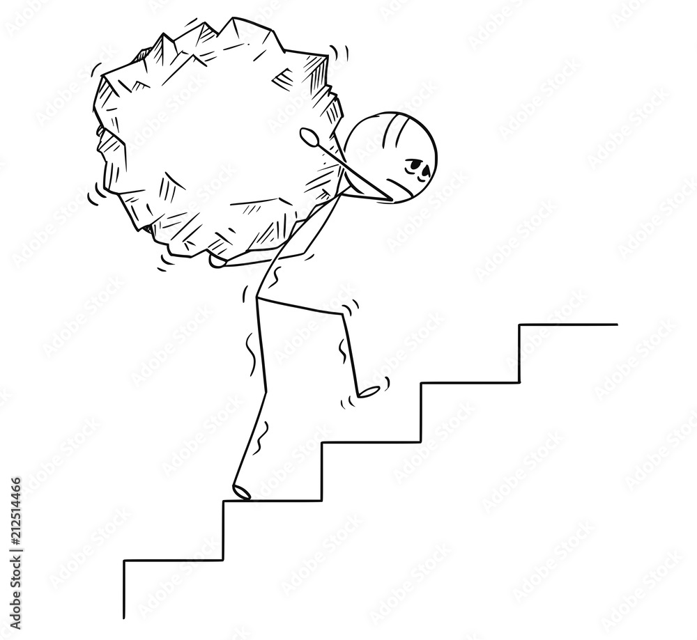 Cartoon stick drawing conceptual illustration of man or businessman