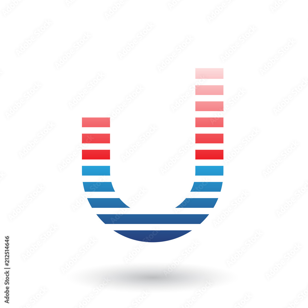 Obraz premium Red and Blue Letter U Icon with Horizontal Thin Stripes Vector Illustration