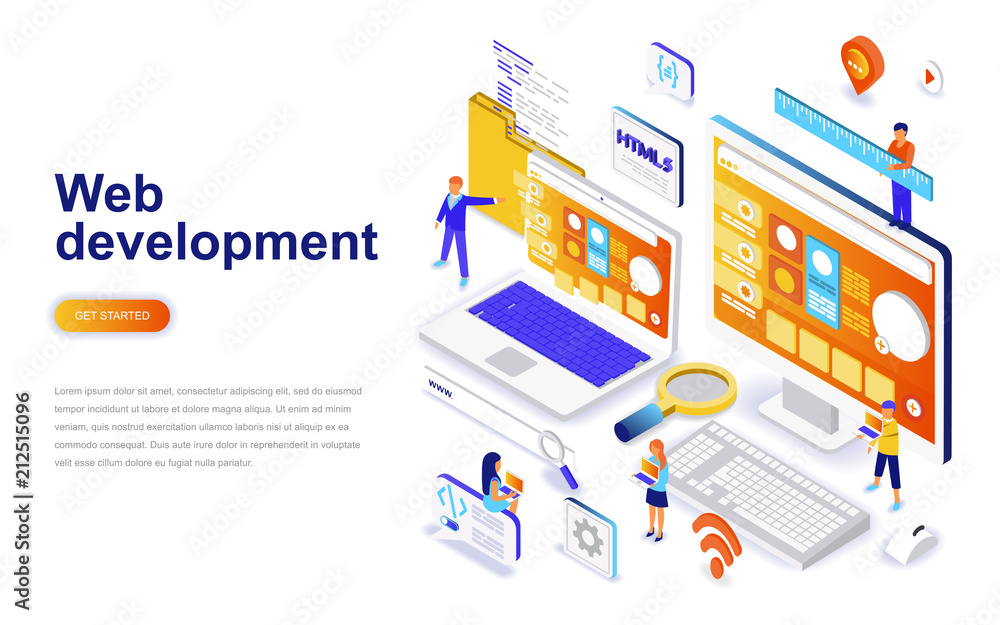 Web development modern flat design isometric concept. Developer and people concept. Landing page template. Conceptual isometric vector illustration for web and graphic design. Web development modern flat design isometric concept. Developer and people concept. Landing page template. Conceptual isometric vector illustration for web and graphic design.