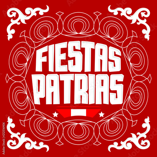 Fiestas Patrias, National Holidays spanish text, Peru theme patriotic celebration banner, Peruvian flag colors