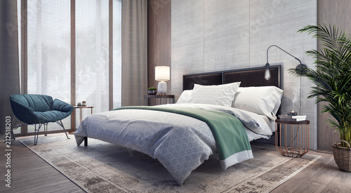 Modern design of bedroom interior 3D Rendering photo