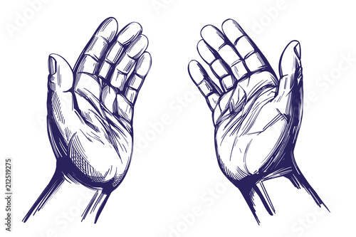 Praying Hands , symbol of Christianity hand drawn vector illustration sketch