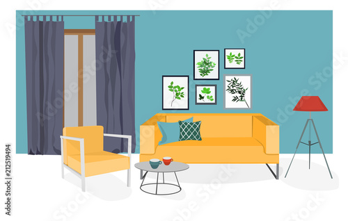 interior design modern vector illustration. living room furniture. trendy style.