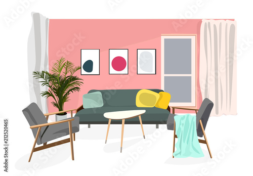vector interior design illustration. living room furniture.