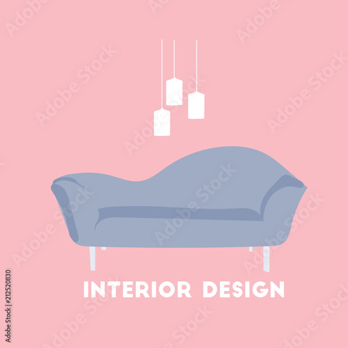 vector interior design illustration. furniture logo. living room furniture. sofa lamp. mid century modern. 