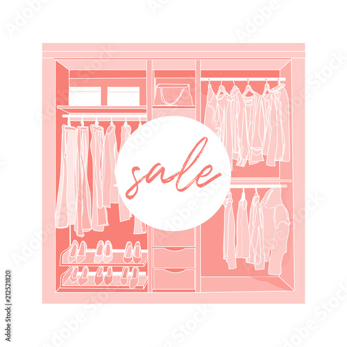 wardrobe retail sale vector sign illustration. cloth clothing rack. hanging.shop.shopping