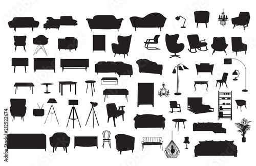 vector furniture drawing silhouette. home house interior design. collection set elements. interior icons. 
