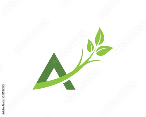 A letter logo with green leaf