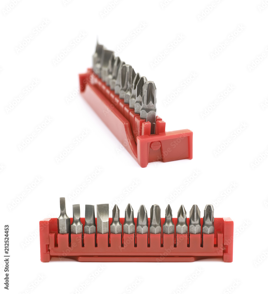 Set of screwdriver bits isolated Set of screwdriver bits isolated
