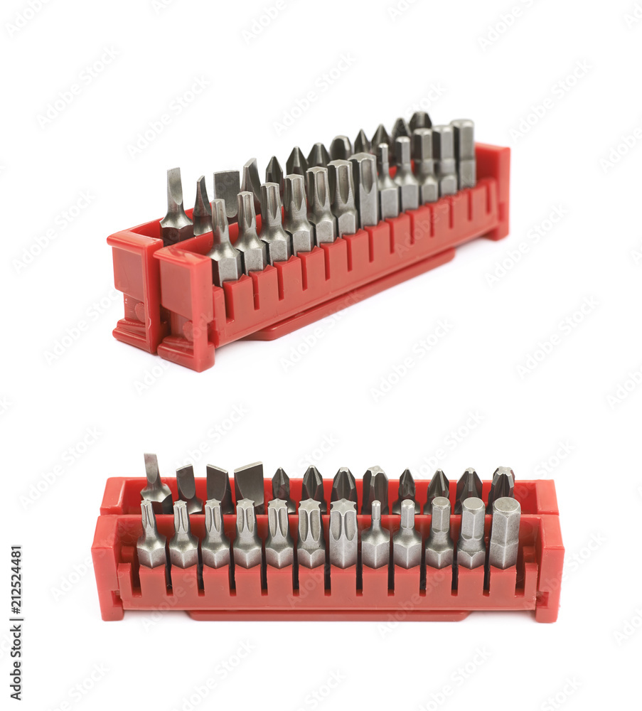 Set of screwdriver bits isolated Set of screwdriver bits isolated