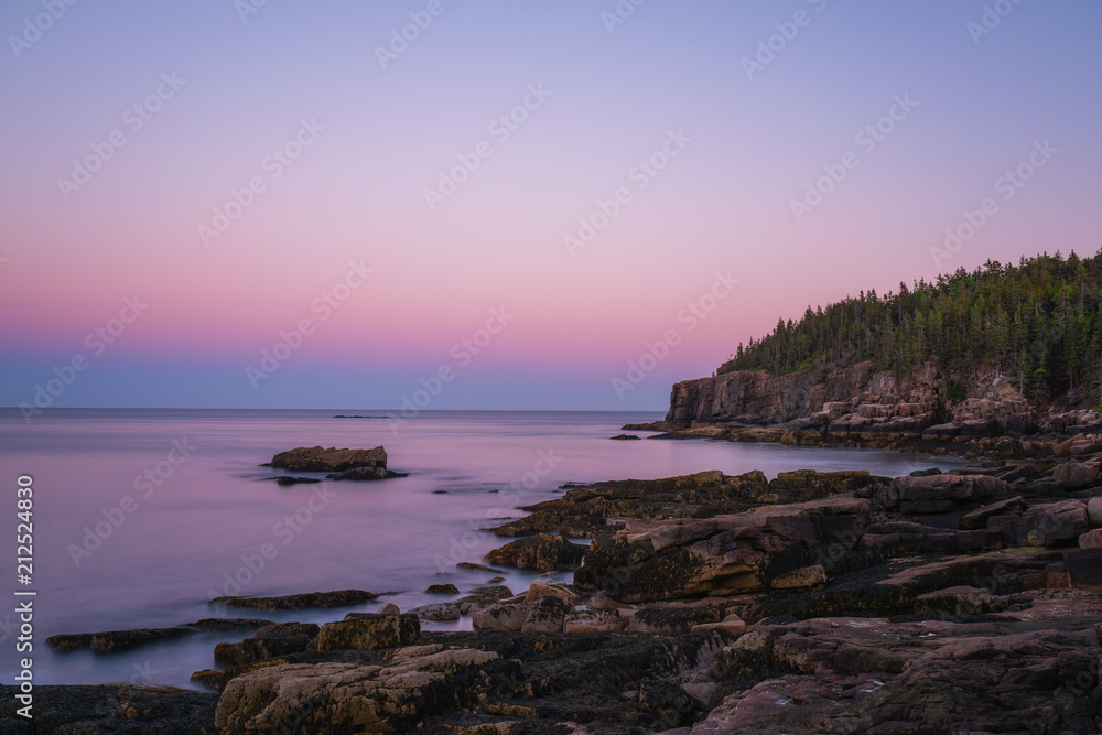 Acadia National Park coastline at sunset 