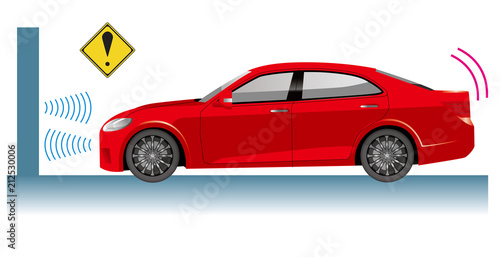 自動車のイラスト｜自動ブレーキの概念イラスト｜衝突回避イメージ　セダン
