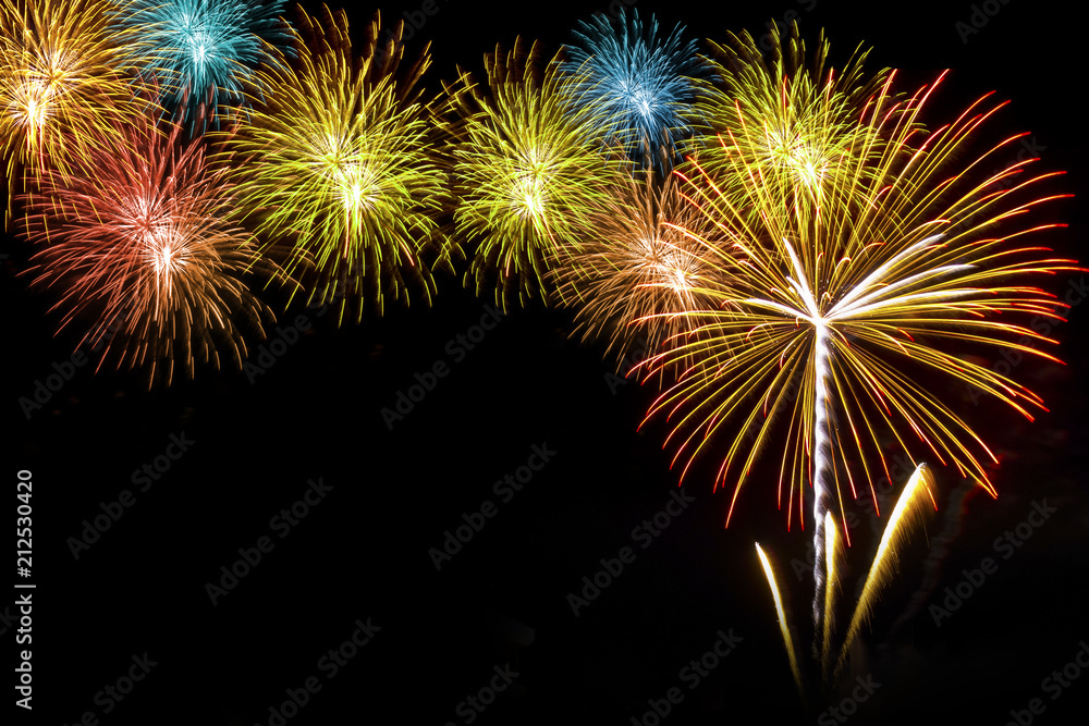 fireworks on the black sky background 