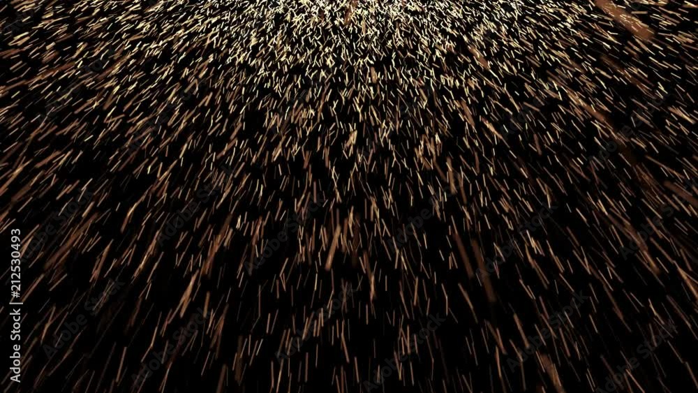 Animated low angle view of heavy rain of sparks or heated metal particles falling as if cutting or grinding metal or polishing blades or knifes. Black background, mask included. Animated low angle view of heavy rain of sparks or heated metal particles falling as if cutting or grinding metal or polishing blades or knifes. Black background, mask included.