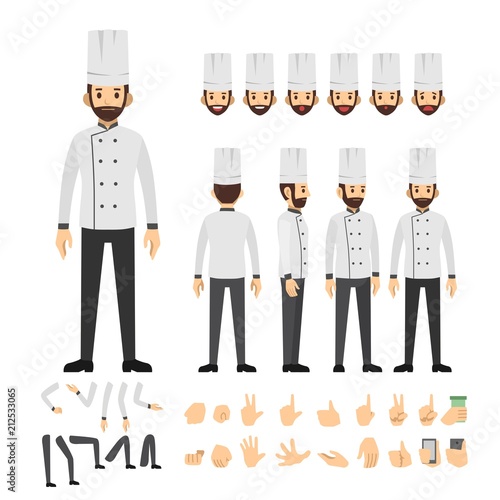 chef character set. Full length. Different view, emotion, gesture.
