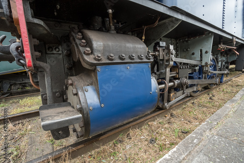 an iron wheel of a steam train